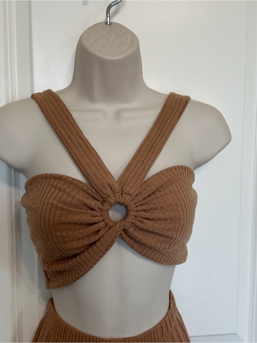 NWT I Love Joah 2 Piece Brown Ribbed Halter and Pants Stretch Comfy Summer Beach - Picture 3 of 12